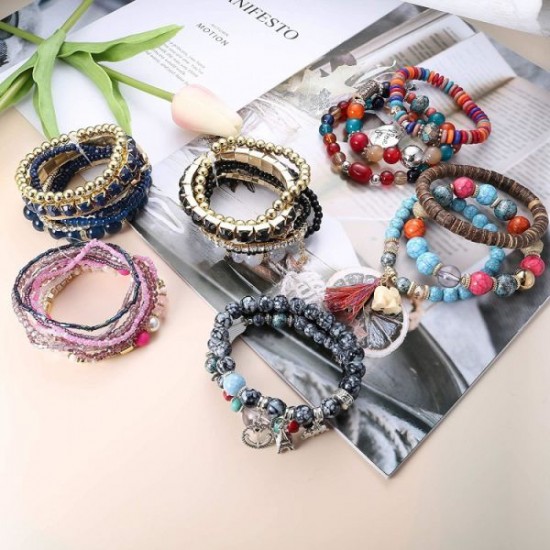 6 Sets Bohemian Stackable Bracelets For Women Multilayered Bead Bracelet Set Boho Stretch Strand Bangles Multicolor Fashion 6 Sets Bohemian Stackable Bracelets For Women Multilayered Bead Bracelet Set Boho Stretch Strand Bangles Multicolor Fashion